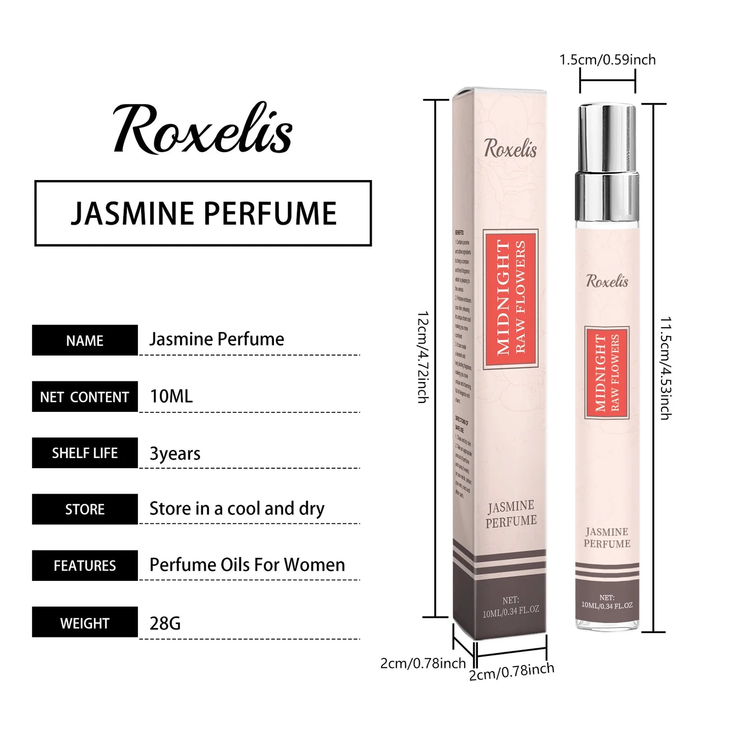 Roxelis Jasmine Light Fragrance Perfume Natural Fresh Mild Long-lasting Light Fragrance Portable Charming Lingering Perfume