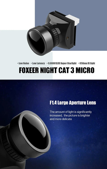 Foxeer Micro Night Cat 3 1200TVL 0.00001lux IR Sensitive Night Vision FPV Camera 850nm IR Light For RC FPV Racing Drone