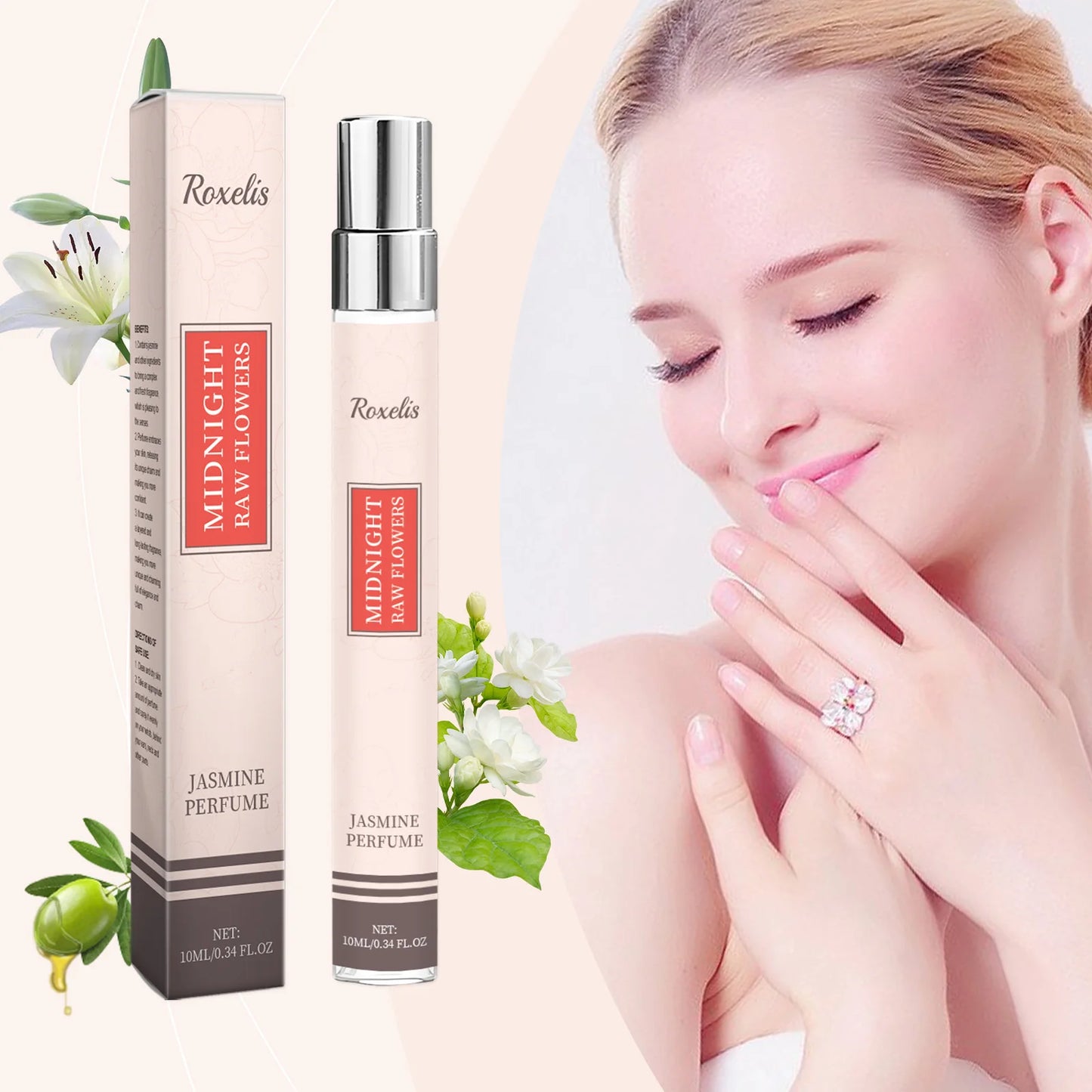 Roxelis Jasmine Light Fragrance Perfume Natural Fresh Mild Long-lasting Light Fragrance Portable Charming Lingering Perfume