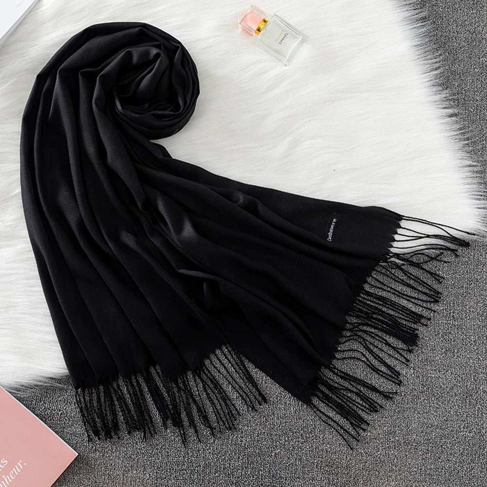 2023 Luxury Brand Soild Cashmere Women Scarf Winter Warm Shawl and Wraps Hijab Store Pashmina Long Female Foulard Head Scarves