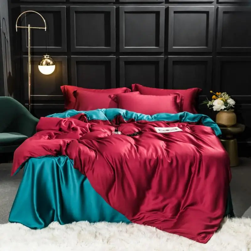 Liv-Esthete Gorgeous 100% Silk Bedding Set Mulberry Silk Beauty Quilt Cover Set Bed Sheet Pillowcase Queen King Bed Linen Set