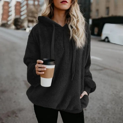 Women's Long-Sleeved Hooded Sweater, Monochromatic Coat, Fashion Trend