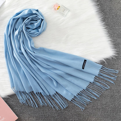 2023 Luxury Brand Soild Cashmere Women Scarf Winter Warm Shawl and Wraps Hijab Store Pashmina Long Female Foulard Head Scarves