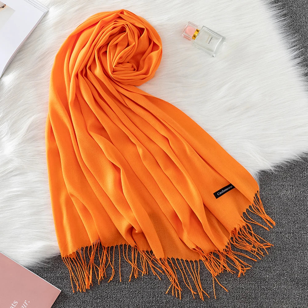 2023 Luxury Brand Soild Cashmere Women Scarf Winter Warm Shawl and Wraps Hijab Store Pashmina Long Female Foulard Head Scarves