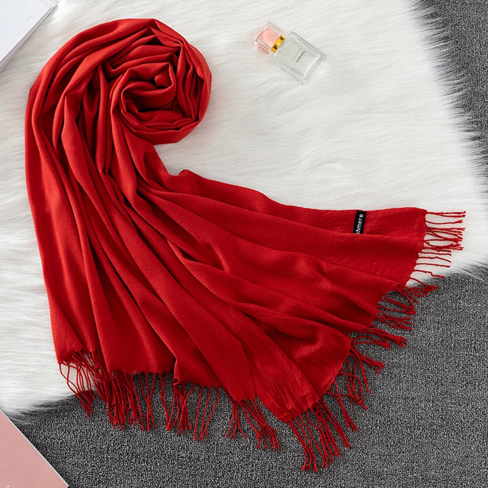 2023 Luxury Brand Soild Cashmere Women Scarf Winter Warm Shawl and Wraps Hijab Store Pashmina Long Female Foulard Head Scarves