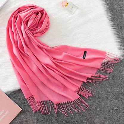 2023 Luxury Brand Soild Cashmere Women Scarf Winter Warm Shawl and Wraps Hijab Store Pashmina Long Female Foulard Head Scarves