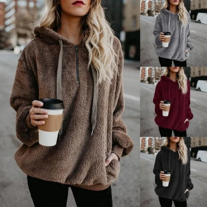 Women's Long-Sleeved Hooded Sweater, Monochromatic Coat, Fashion Trend