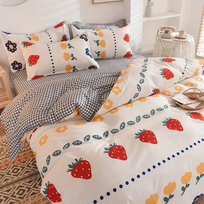 Orange Bedding Set Girls Boys Bed Linen Sheet Plaid Duvet Cover No Filling 240x220 Single Double Queen King Bedclothes