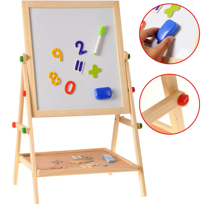 Wooden Drawing Blackboard Whiteboard Double Sided Adjustable Easel Painting Toy Early Education Learning Toys For Children Kids