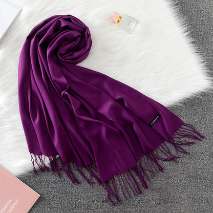 2023 Luxury Brand Soild Cashmere Women Scarf Winter Warm Shawl and Wraps Hijab Store Pashmina Long Female Foulard Head Scarves