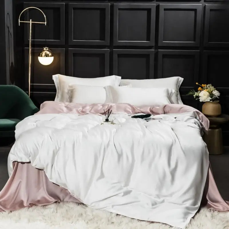 Liv-Esthete Gorgeous 100% Silk Bedding Set Mulberry Silk Beauty Quilt Cover Set Bed Sheet Pillowcase Queen King Bed Linen Set