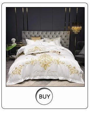 Modern Art Gold Embroidery 100S Egyptian Long-staple Cotton Luxury Bedding Set Quilt Cover Bed Linen Pillow Shams Bedclothes