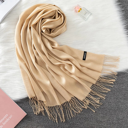 2023 Luxury Brand Soild Cashmere Women Scarf Winter Warm Shawl and Wraps Hijab Store Pashmina Long Female Foulard Head Scarves