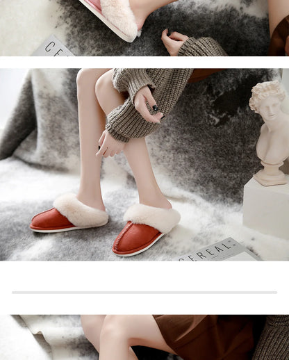 Luxury Faux Suede Home Women Full Fur Slippers Winter Warm Plush Bedroom Non-Slip Couples Shoes Indoor Ladies Furry Slippers