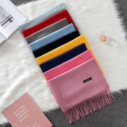 2023 Luxury Brand Soild Cashmere Women Scarf Winter Warm Shawl and Wraps Hijab Store Pashmina Long Female Foulard Head Scarves