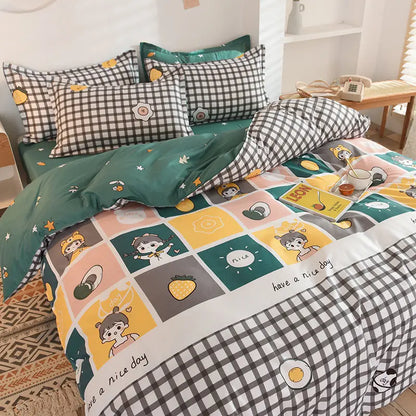 Orange Bedding Set Girls Boys Bed Linen Sheet Plaid Duvet Cover No Filling 240x220 Single Double Queen King Bedclothes