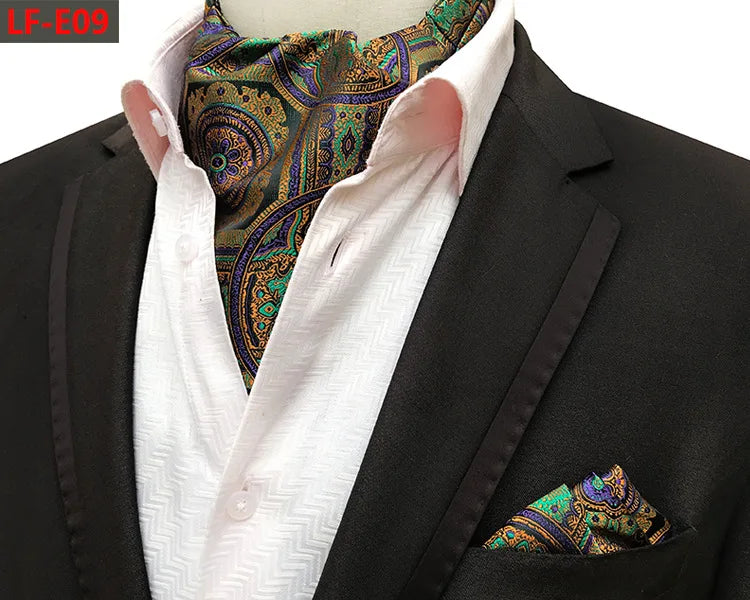 Glamour Men's Scarf Retro Jacquard Tie Cravat Neckerchief Men's Ascot Tie Hanky Suits Set Pocket Handkerchief Men Gift