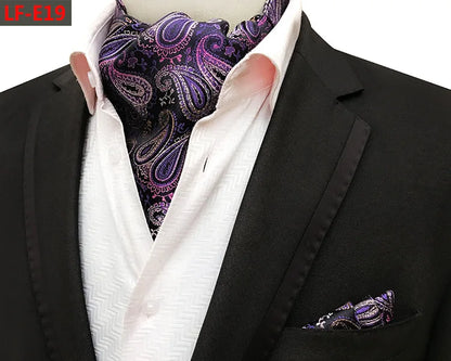 Glamour Men's Scarf Retro Jacquard Tie Cravat Neckerchief Men's Ascot Tie Hanky Suits Set Pocket Handkerchief Men Gift