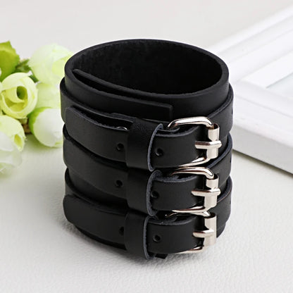 1Pc Faux Leather Hand Bone Rivets Wide Buckle Wristband Bracelet Punk Rock