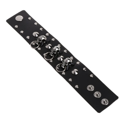 1Pc Faux Leather Hand Bone Rivets Wide Buckle Wristband Bracelet Punk Rock