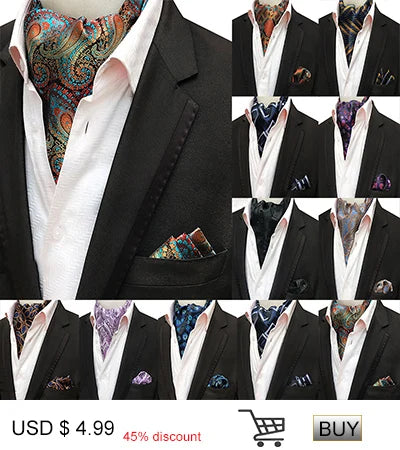 Glamour Men's Scarf Retro Jacquard Tie Cravat Neckerchief Men's Ascot Tie Hanky Suits Set Pocket Handkerchief Men Gift