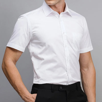 Men Short Sleeve Dress Shirt Summer Fashion Solid Slim Fit Casual Social Shirts Comfortable Breathable Thin Tops