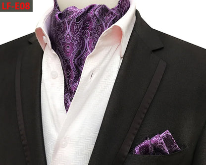 Glamour Men's Scarf Retro Jacquard Tie Cravat Neckerchief Men's Ascot Tie Hanky Suits Set Pocket Handkerchief Men Gift