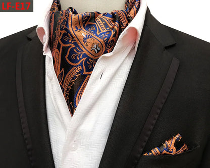 Glamour Men's Scarf Retro Jacquard Tie Cravat Neckerchief Men's Ascot Tie Hanky Suits Set Pocket Handkerchief Men Gift