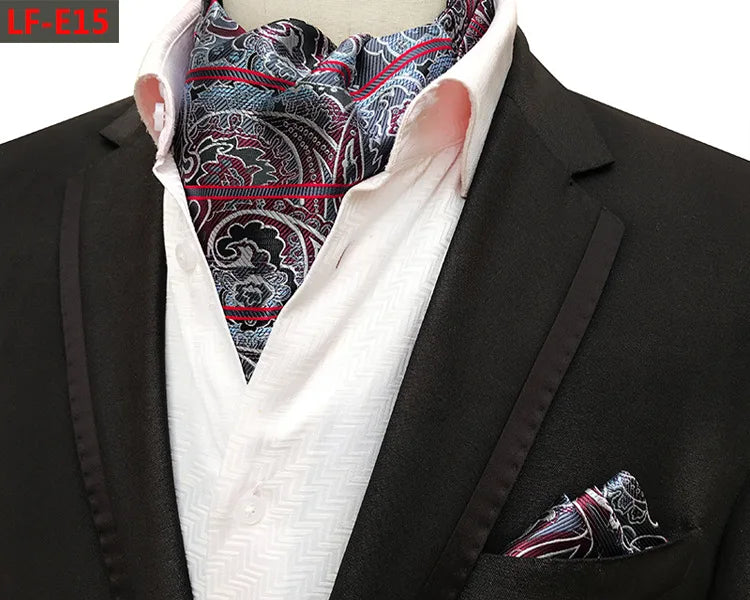 Glamour Men's Scarf Retro Jacquard Tie Cravat Neckerchief Men's Ascot Tie Hanky Suits Set Pocket Handkerchief Men Gift