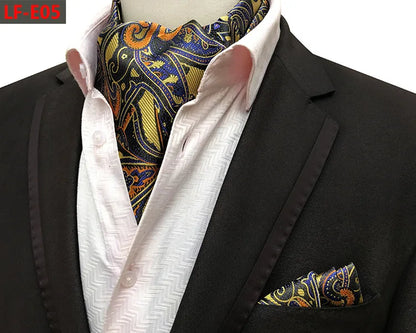 Glamour Men's Scarf Retro Jacquard Tie Cravat Neckerchief Men's Ascot Tie Hanky Suits Set Pocket Handkerchief Men Gift