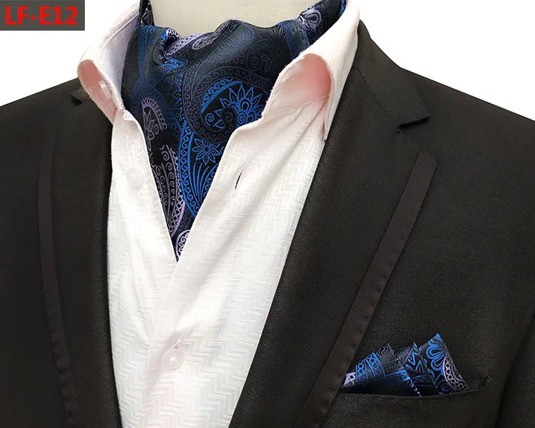 Glamour Men's Scarf Retro Jacquard Tie Cravat Neckerchief Men's Ascot Tie Hanky Suits Set Pocket Handkerchief Men Gift