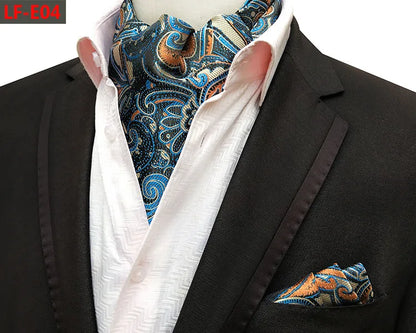 Glamour Men's Scarf Retro Jacquard Tie Cravat Neckerchief Men's Ascot Tie Hanky Suits Set Pocket Handkerchief Men Gift