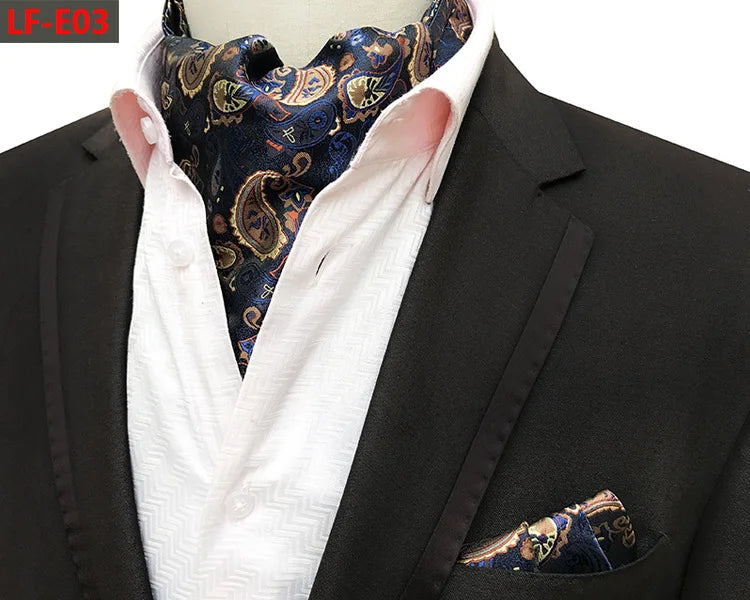 Glamour Men's Scarf Retro Jacquard Tie Cravat Neckerchief Men's Ascot Tie Hanky Suits Set Pocket Handkerchief Men Gift