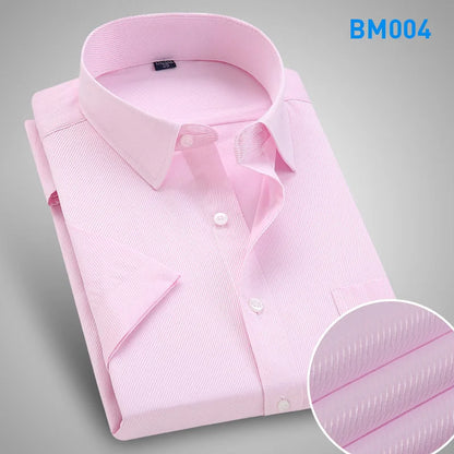 Men Short Sleeve Dress Shirt Summer Fashion Solid Slim Fit Casual Social Shirts Comfortable Breathable Thin Tops