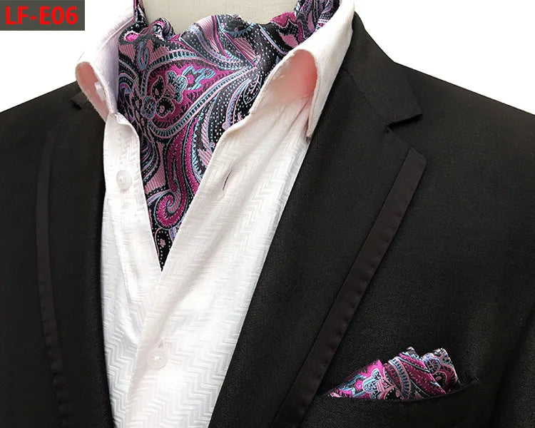 Glamour Men's Scarf Retro Jacquard Tie Cravat Neckerchief Men's Ascot Tie Hanky Suits Set Pocket Handkerchief Men Gift