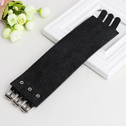 1Pc Faux Leather Hand Bone Rivets Wide Buckle Wristband Bracelet Punk Rock