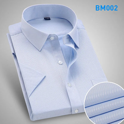 Men Short Sleeve Dress Shirt Summer Fashion Solid Slim Fit Casual Social Shirts Comfortable Breathable Thin Tops