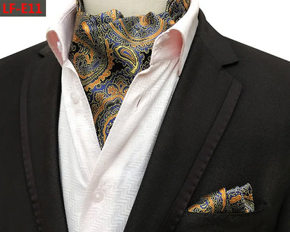 Glamour Men's Scarf Retro Jacquard Tie Cravat Neckerchief Men's Ascot Tie Hanky Suits Set Pocket Handkerchief Men Gift