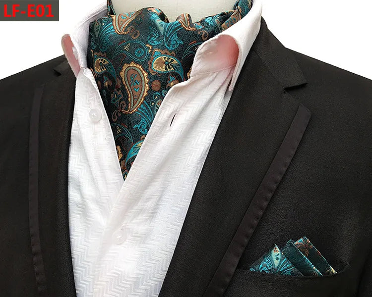 Glamour Men's Scarf Retro Jacquard Tie Cravat Neckerchief Men's Ascot Tie Hanky Suits Set Pocket Handkerchief Men Gift