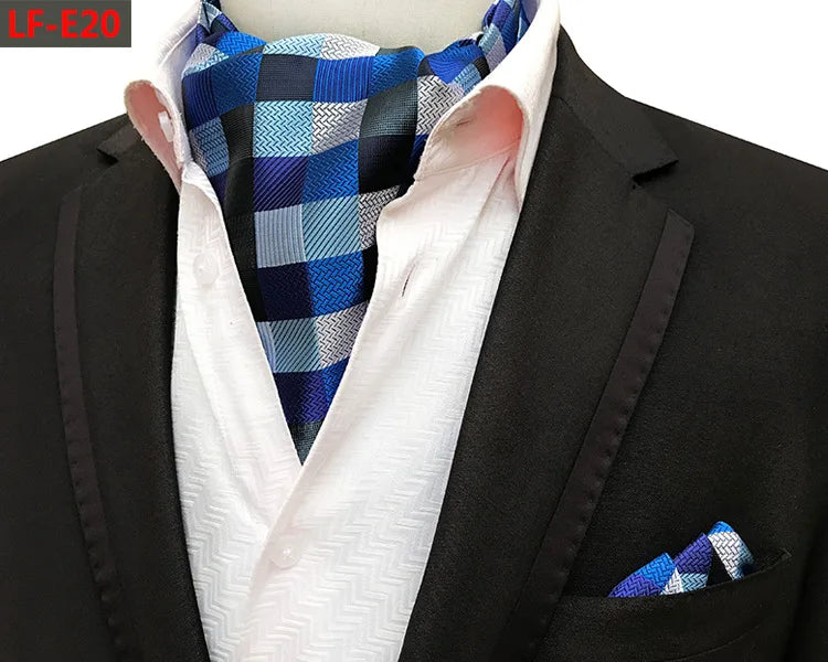 Glamour Men's Scarf Retro Jacquard Tie Cravat Neckerchief Men's Ascot Tie Hanky Suits Set Pocket Handkerchief Men Gift