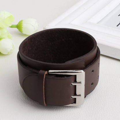 1Pc Faux Leather Hand Bone Rivets Wide Buckle Wristband Bracelet Punk Rock