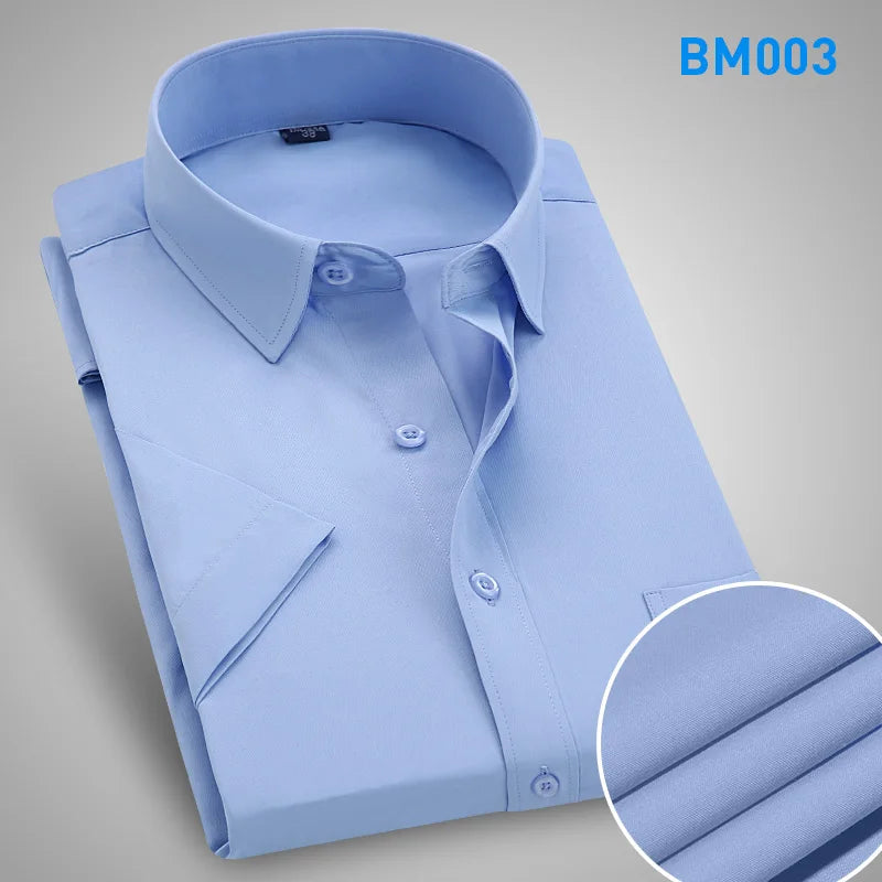 Men Short Sleeve Dress Shirt Summer Fashion Solid Slim Fit Casual Social Shirts Comfortable Breathable Thin Tops