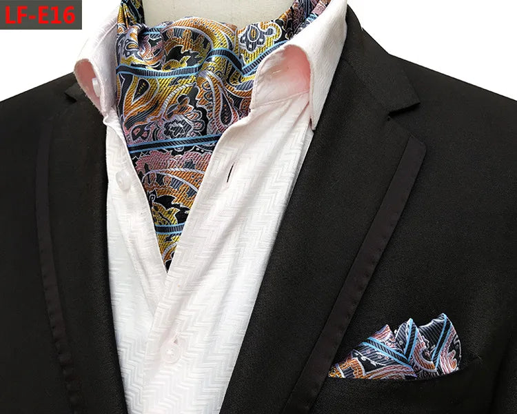 Glamour Men's Scarf Retro Jacquard Tie Cravat Neckerchief Men's Ascot Tie Hanky Suits Set Pocket Handkerchief Men Gift