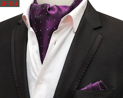 Glamour Men's Scarf Retro Jacquard Tie Cravat Neckerchief Men's Ascot Tie Hanky Suits Set Pocket Handkerchief Men Gift