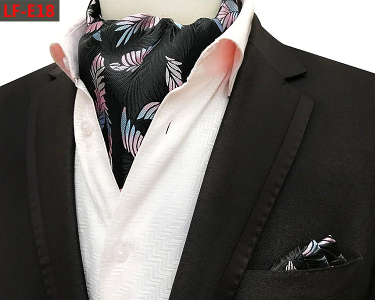 Glamour Men's Scarf Retro Jacquard Tie Cravat Neckerchief Men's Ascot Tie Hanky Suits Set Pocket Handkerchief Men Gift