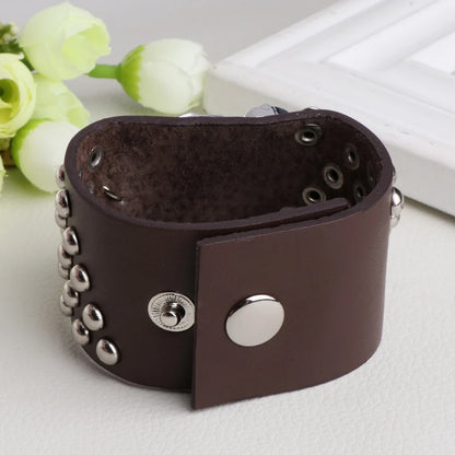 1Pc Faux Leather Hand Bone Rivets Wide Buckle Wristband Bracelet Punk Rock