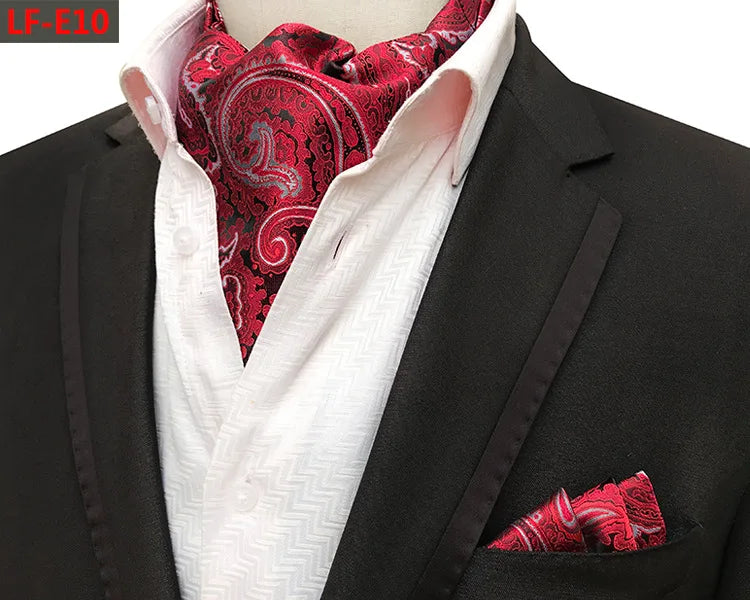 Glamour Men's Scarf Retro Jacquard Tie Cravat Neckerchief Men's Ascot Tie Hanky Suits Set Pocket Handkerchief Men Gift