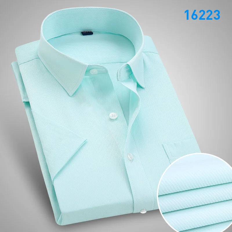 Men Short Sleeve Dress Shirt Summer Fashion Solid Slim Fit Casual Social Shirts Comfortable Breathable Thin Tops