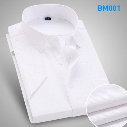 Men Short Sleeve Dress Shirt Summer Fashion Solid Slim Fit Casual Social Shirts Comfortable Breathable Thin Tops