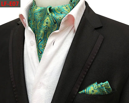 Glamour Men's Scarf Retro Jacquard Tie Cravat Neckerchief Men's Ascot Tie Hanky Suits Set Pocket Handkerchief Men Gift